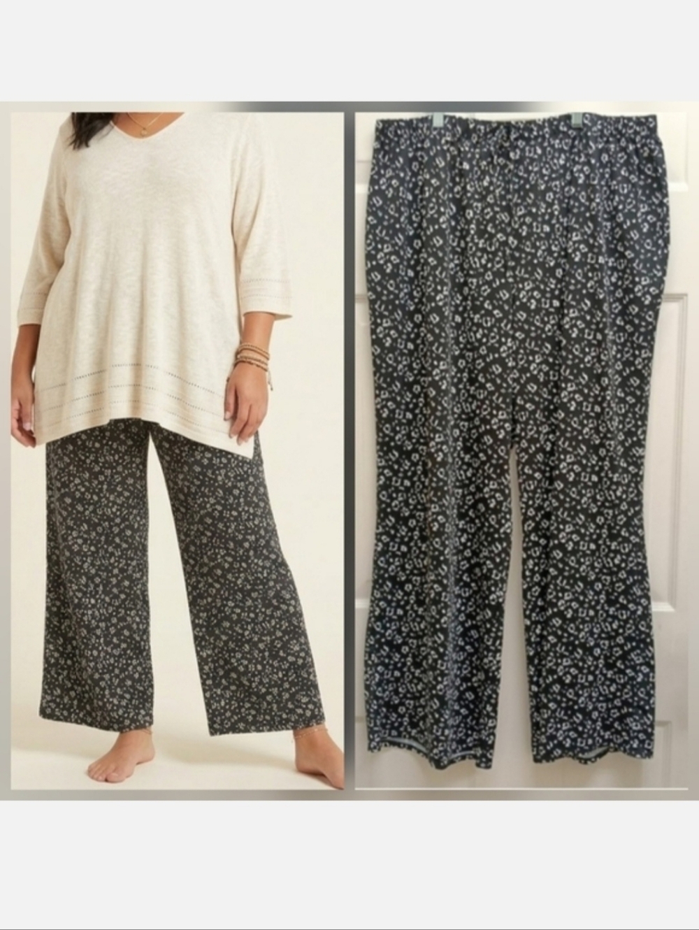 Women's Wide Leg Palazzo Pants Black 3X Stretch Pull On Printed Beach Resortwear